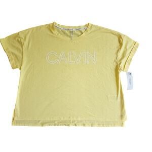 Calvin Klein Performance Women's Yellow Short Sleeve Cropped Shirt Size Large